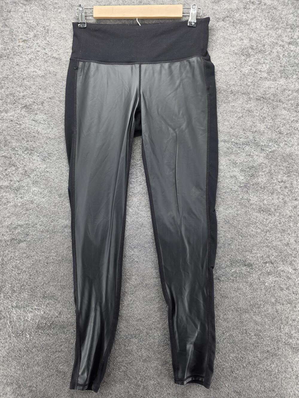 Athleta Leggings Womens Small Black Faux Leather Front Panel Coated Stretch